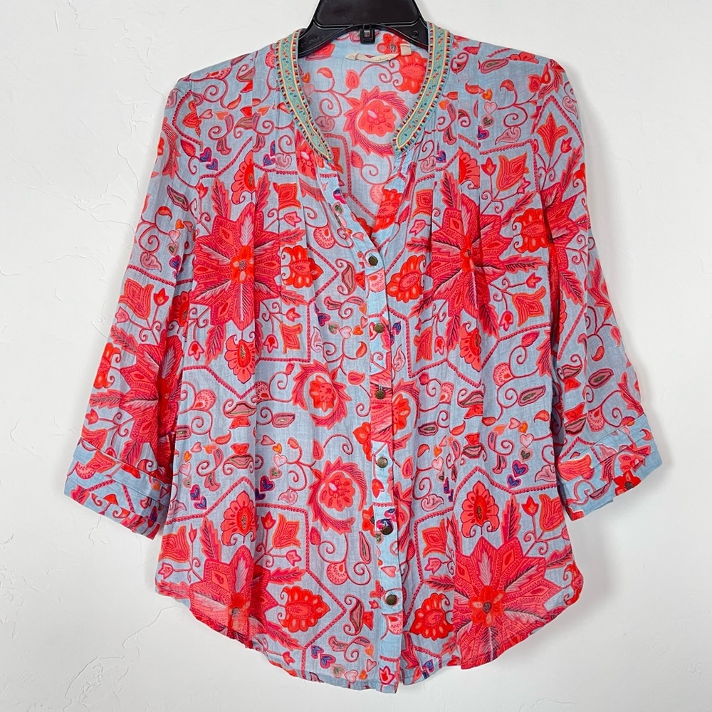 Soft Surroundings Blouse‎ Knit Top Paisley Printed Popover Shirt